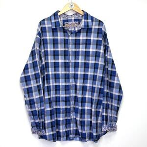 ROBERT GRAHAM Blue Black Plaid Button Up Mens 2XLT Floral Elevated Versatile